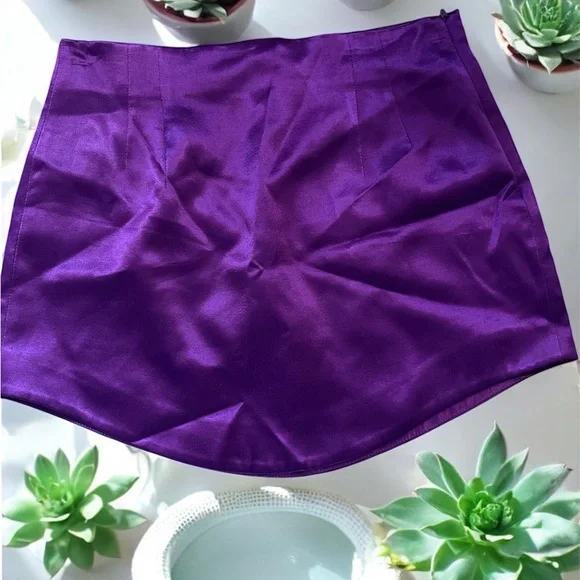 Zara Purple Satin Effect High Waist Mini Skirt Skirt Blogger Fave Size Large - Picture 3 of 5